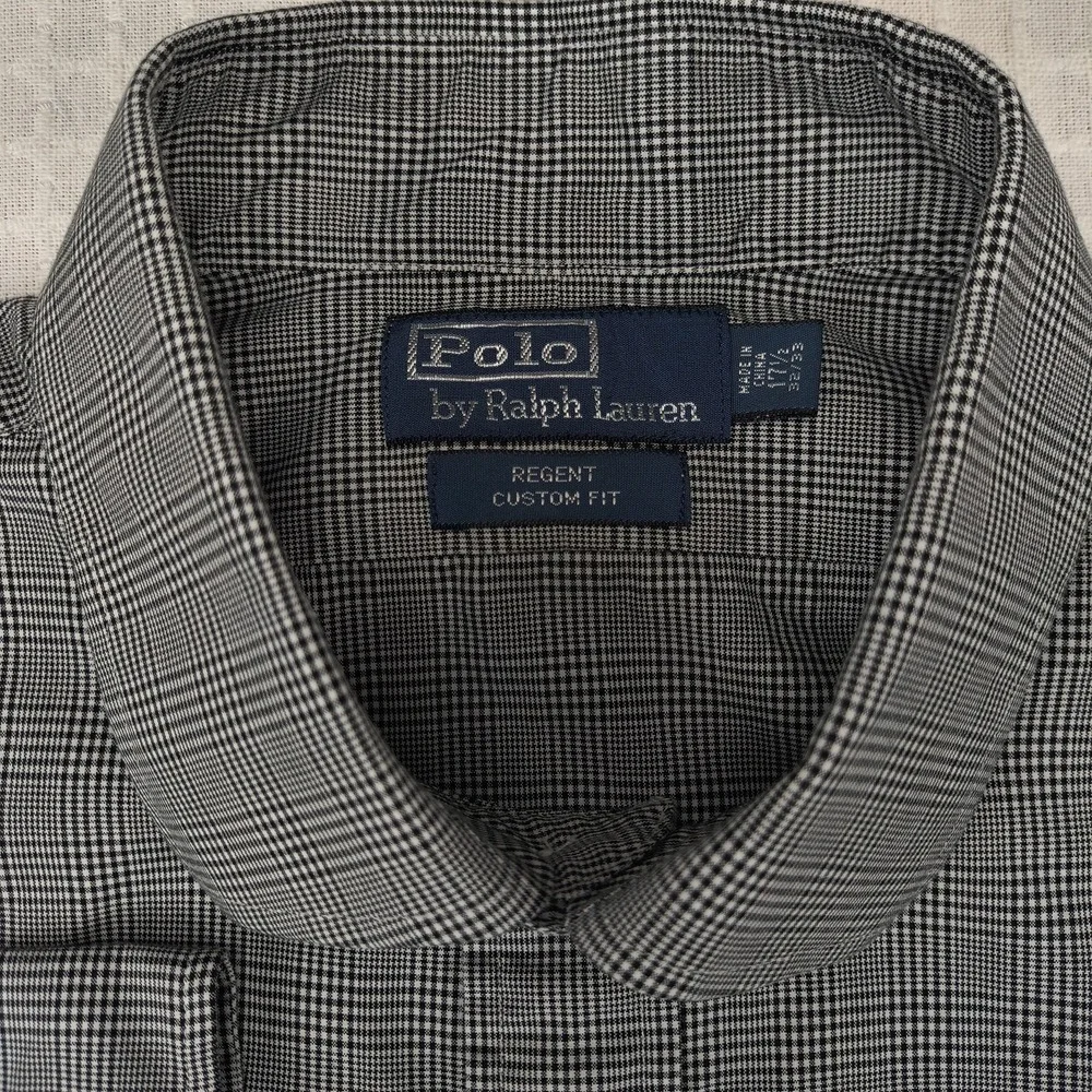 Polo Ralph Lauren Regent Custom Fit Shirt Mens 17.5 32/33 Black White Glen Plaid